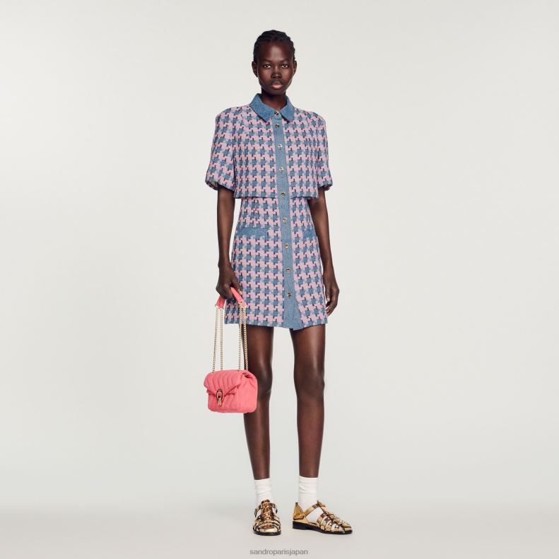 SANDRO ツイードメタリックワンピース　36 /日本サイズ9号 SANDRO ツイード ミニワンピース デニムトリム | THE OUTNET