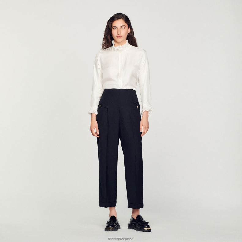 jp Sandro Paris 女性 ギャザーカラー付きシルクシャツ 生成り 20D4B101 衣服