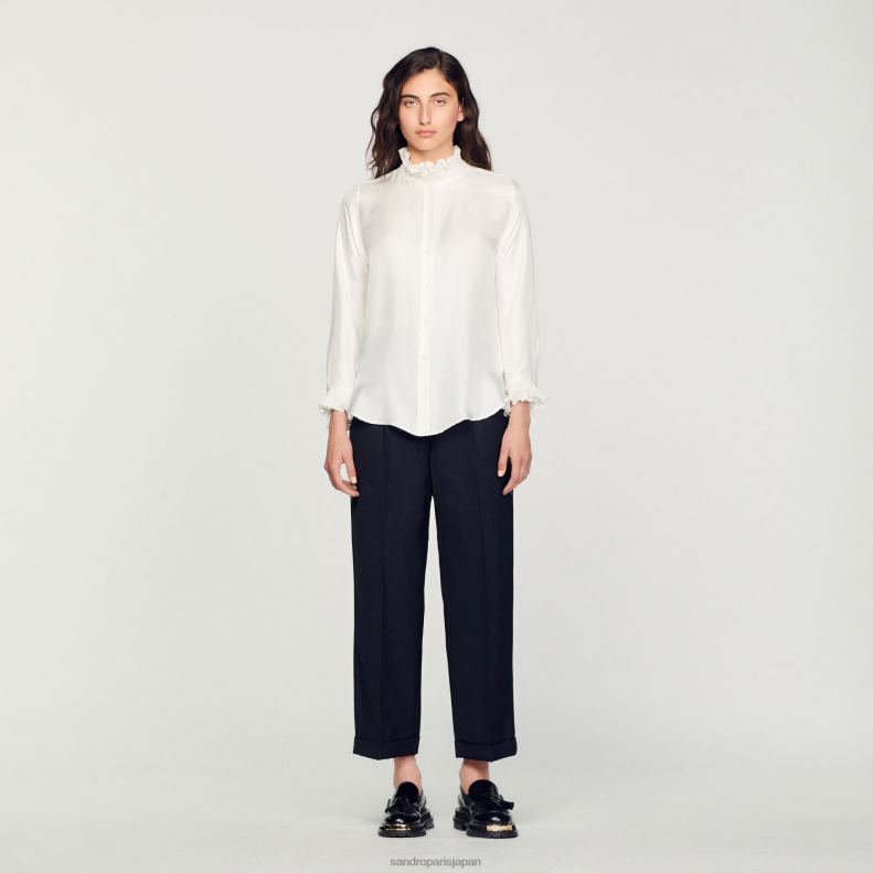 jp Sandro Paris 女性 ギャザーカラー付きシルクシャツ 生成り 20D4B101 衣服
