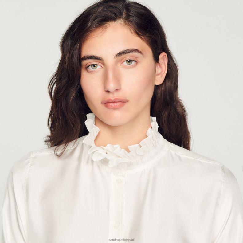 jp Sandro Paris 女性 ギャザーカラー付きシルクシャツ 生成り 20D4B101 衣服