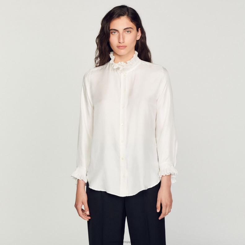 jp Sandro Paris 女性 ギャザーカラー付きシルクシャツ 生成り 20D4B101 衣服