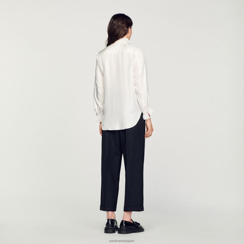 jp Sandro Paris 女性 ギャザーカラー付きシルクシャツ 生成り 20D4B101 衣服