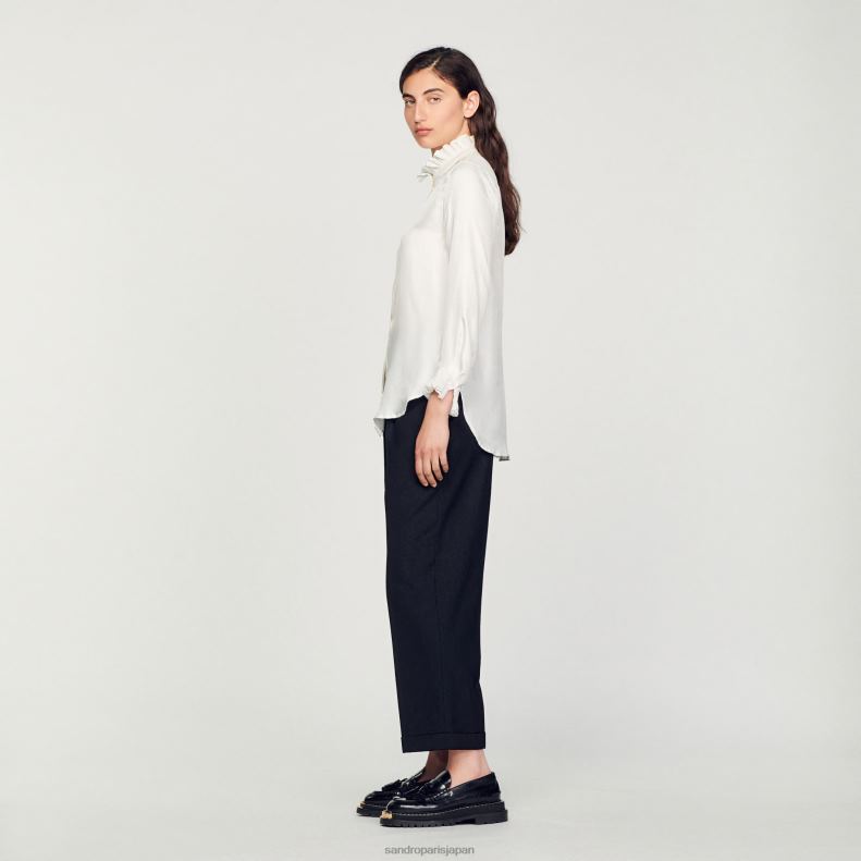 jp Sandro Paris 女性 ギャザーカラー付きシルクシャツ 生成り 20D4B101 衣服