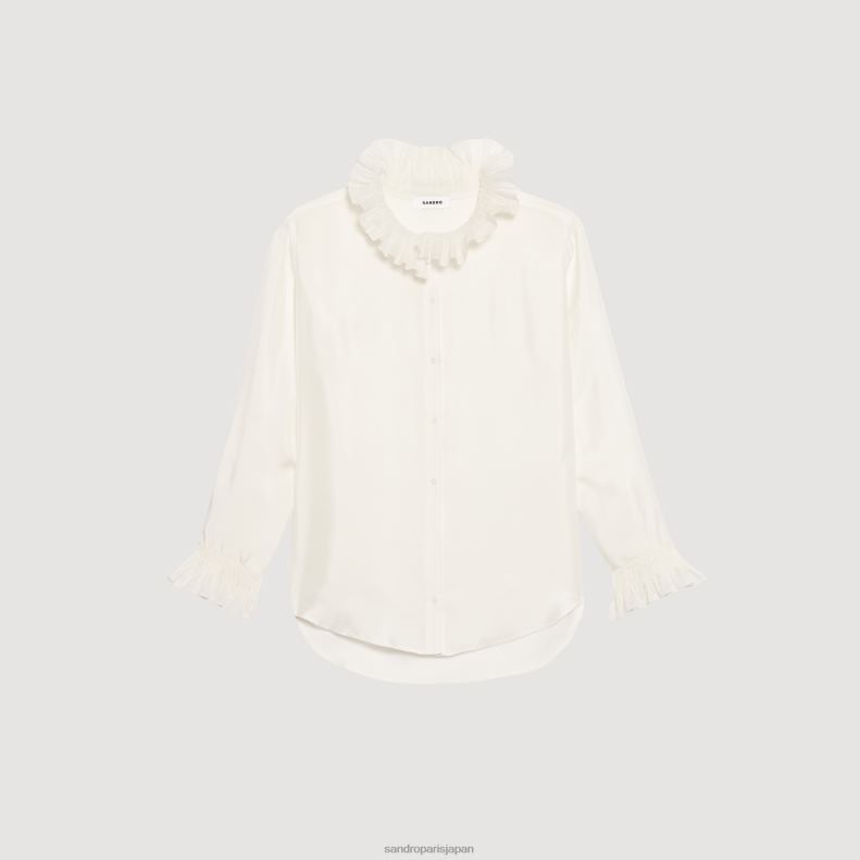 jp Sandro Paris 女性 ギャザーカラー付きシルクシャツ 生成り 20D4B101 衣服