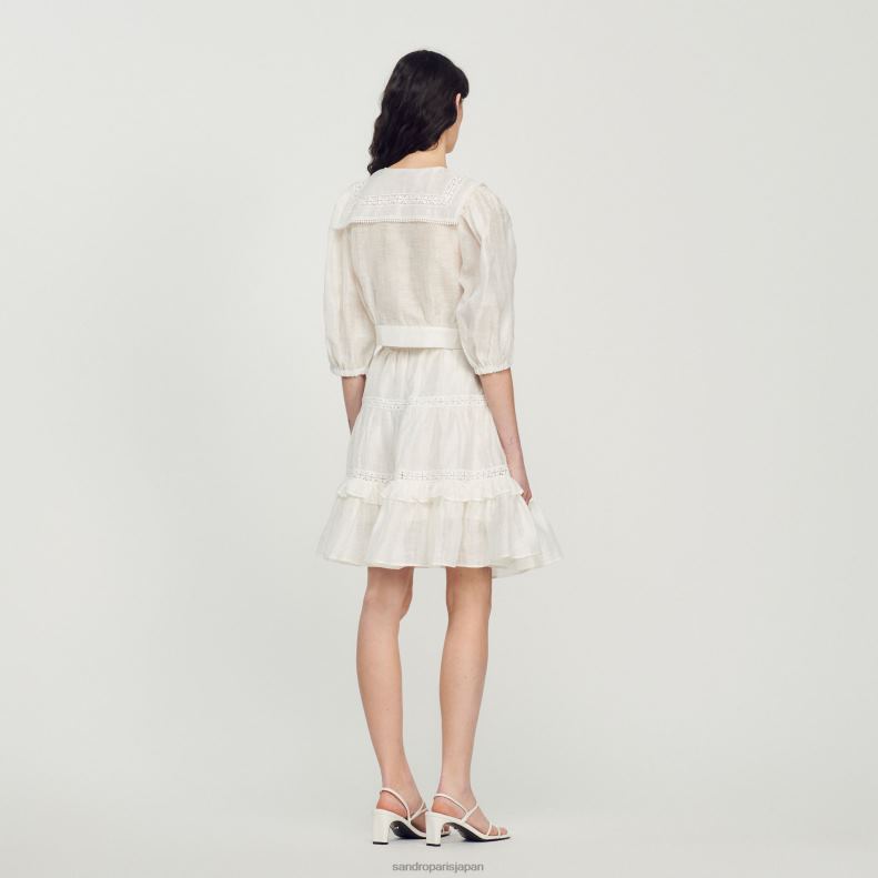 jp Sandro Paris 女性 レースカラーシャツ 白 20D4B116 衣服