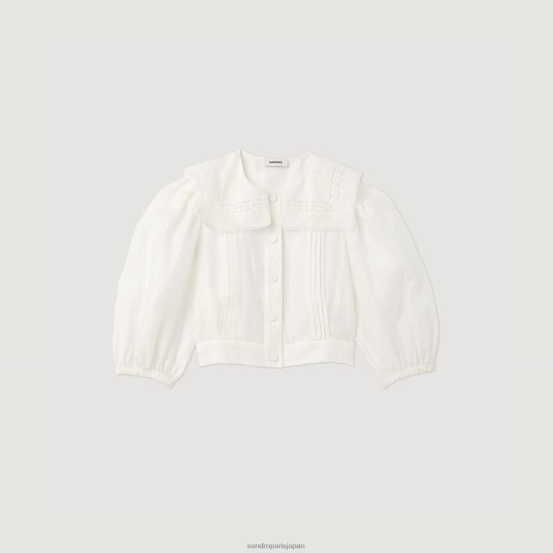 jp Sandro Paris 女性 レースカラーシャツ 白 20D4B116 衣服