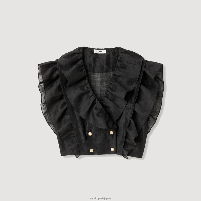 jp Sandro Paris 女性 フリルクロップトップ 黒 20D4B131 衣服