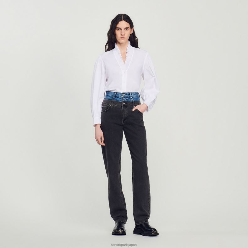 jp Sandro Paris 女性 派手な襟付きのコットンシャツ 白 20D4B142 衣服