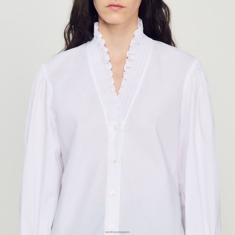jp Sandro Paris 女性 派手な襟付きのコットンシャツ 白 20D4B142 衣服