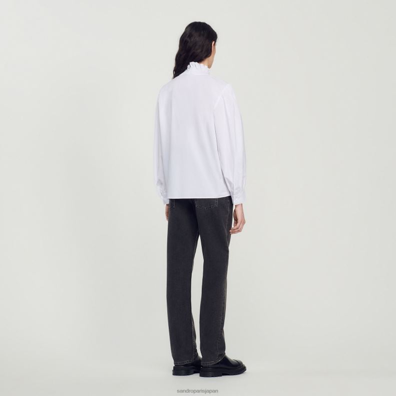 jp Sandro Paris 女性 派手な襟付きのコットンシャツ 白 20D4B142 衣服