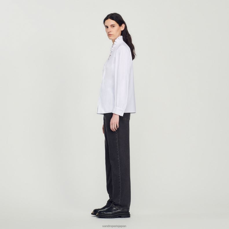 jp Sandro Paris 女性 派手な襟付きのコットンシャツ 白 20D4B142 衣服