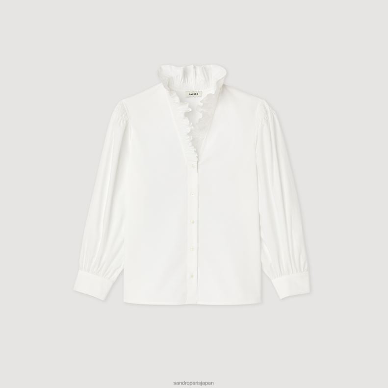 jp Sandro Paris 女性 派手な襟付きのコットンシャツ 白 20D4B142 衣服