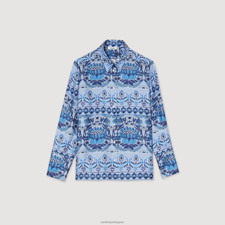 jp Sandro Paris 女性 プリントシルクシャツ 青 20D4B172 衣服