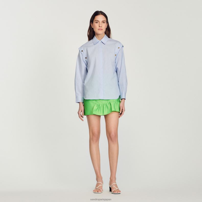 jp Sandro Paris 女性 取り外し可能な袖付きのシャツ ブルー/ホワイト 20D4B189 衣服