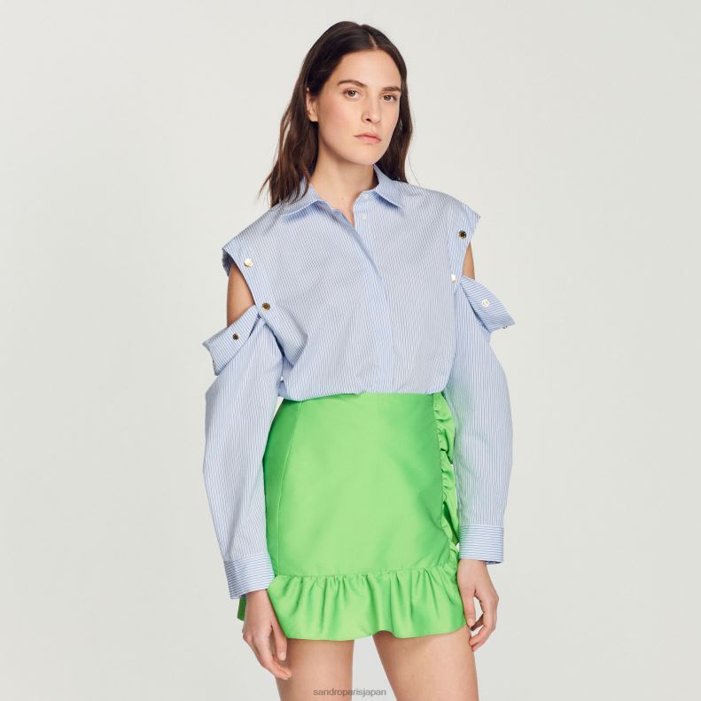 jp Sandro Paris 女性 取り外し可能な袖付きのシャツ ブルー/ホワイト 20D4B189 衣服