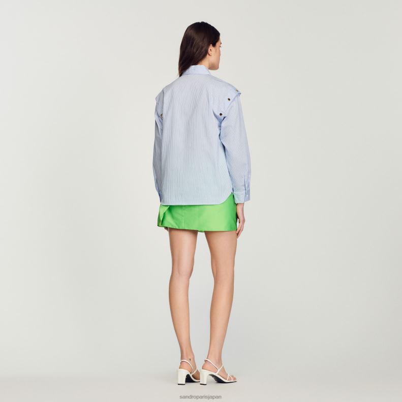 jp Sandro Paris 女性 取り外し可能な袖付きのシャツ ブルー/ホワイト 20D4B189 衣服