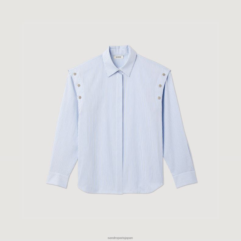 jp Sandro Paris 女性 取り外し可能な袖付きのシャツ ブルー/ホワイト 20D4B189 衣服