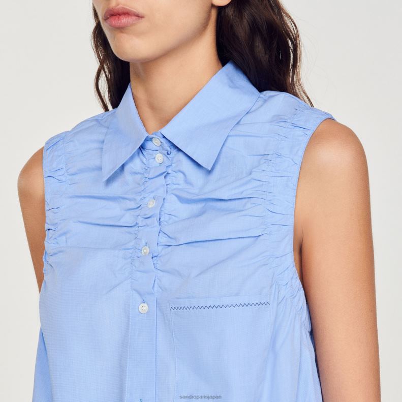 jp Sandro Paris 女性 クロップドノースリーブシャツ 青 20D4B194 衣服