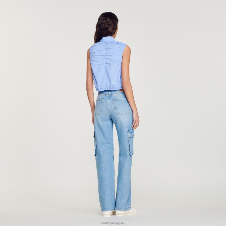 jp Sandro Paris 女性 クロップドノースリーブシャツ 青 20D4B194 衣服
