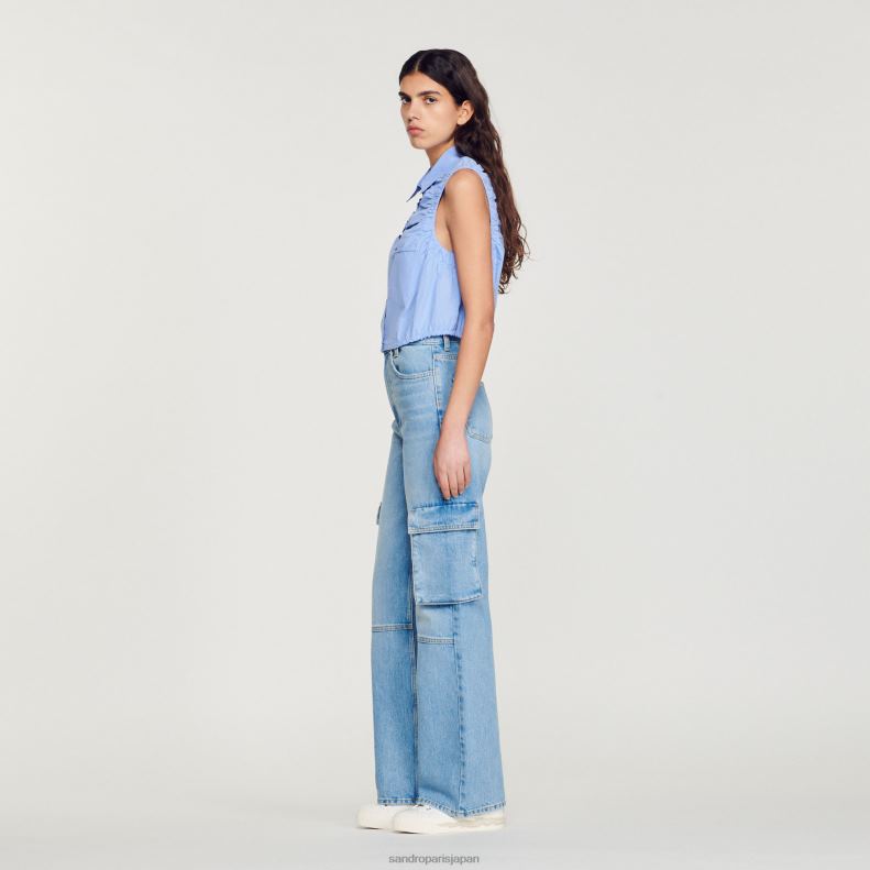 jp Sandro Paris 女性 クロップドノースリーブシャツ 青 20D4B194 衣服