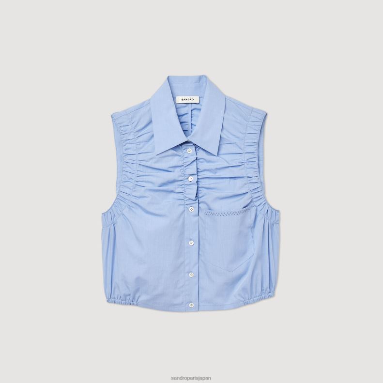 jp Sandro Paris 女性 クロップドノースリーブシャツ 青 20D4B194 衣服