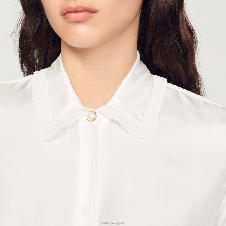 jp Sandro Paris 女性 プリーツトリム付きシルクシャツ 生成り 20D4B199 衣服