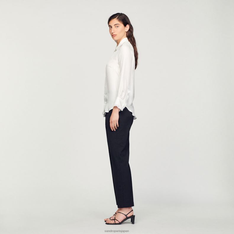jp Sandro Paris 女性 プリーツトリム付きシルクシャツ 生成り 20D4B199 衣服