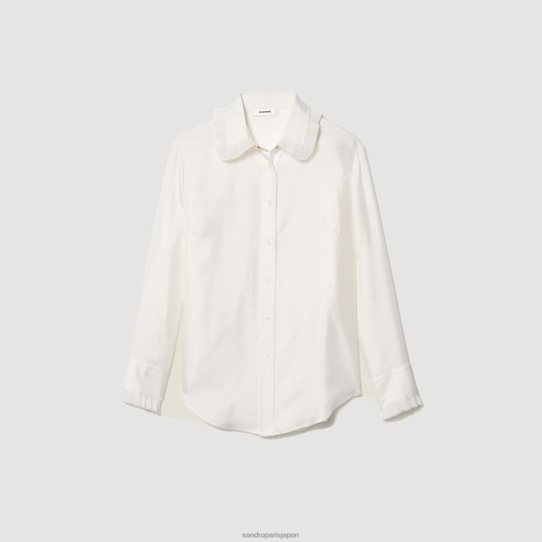 jp Sandro Paris 女性 プリーツトリム付きシルクシャツ 生成り 20D4B199 衣服