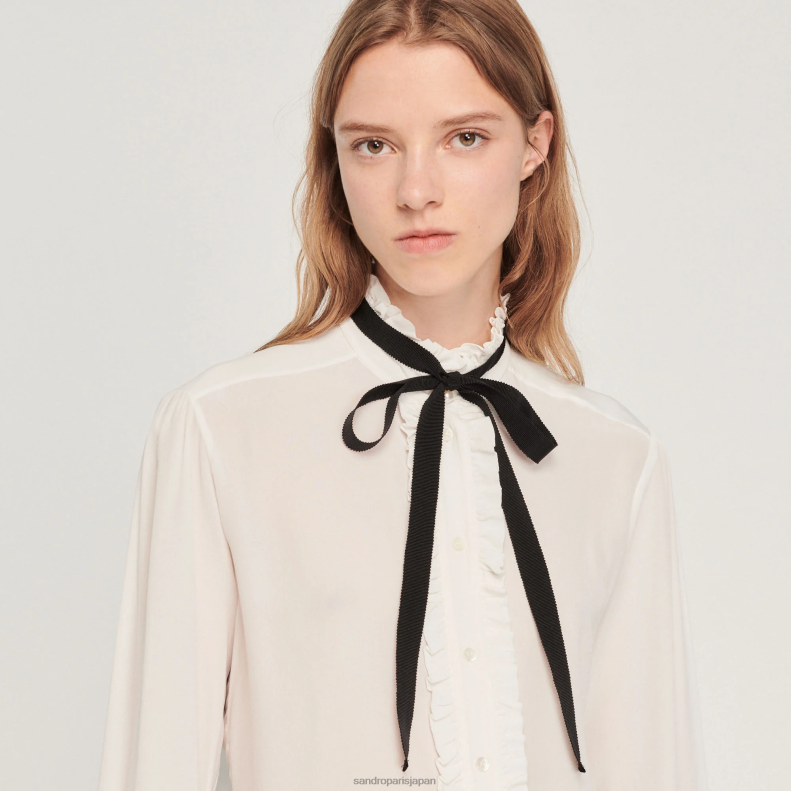 jp Sandro Paris 女性 リボン付きシルクブラウス 生成り 20D4B1 衣服