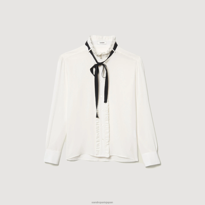 jp Sandro Paris 女性 リボン付きシルクブラウス 生成り 20D4B1 衣服