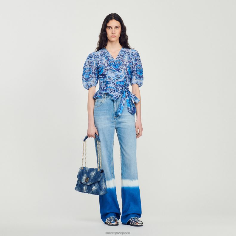 jp Sandro Paris 女性 クロップドプリントラップトップ 青 20D4B211 衣服
