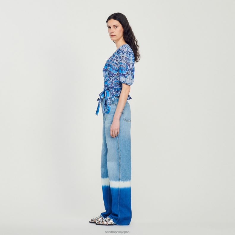 jp Sandro Paris 女性 クロップドプリントラップトップ 青 20D4B211 衣服