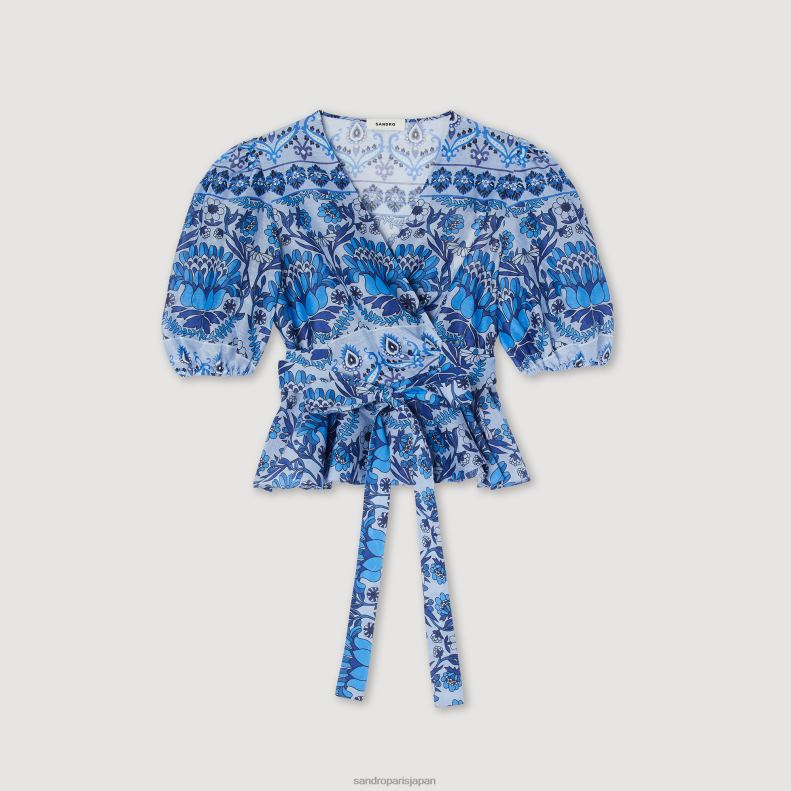 jp Sandro Paris 女性 クロップドプリントラップトップ 青 20D4B211 衣服