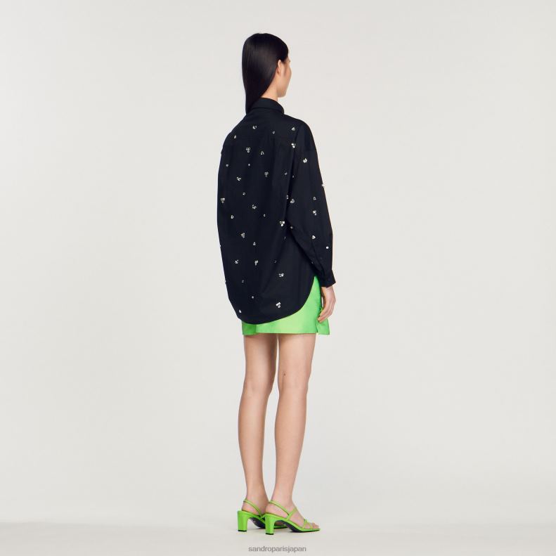 jp Sandro Paris 女性 手刺繍 シャツ 黒 20D4B235 衣服