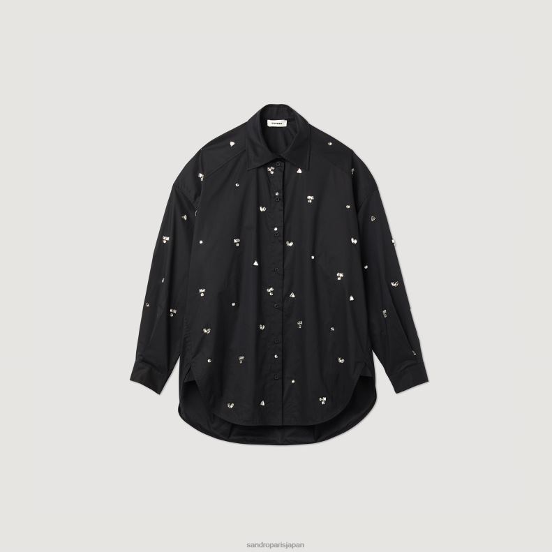 jp Sandro Paris 女性 手刺繍 シャツ 黒 20D4B235 衣服