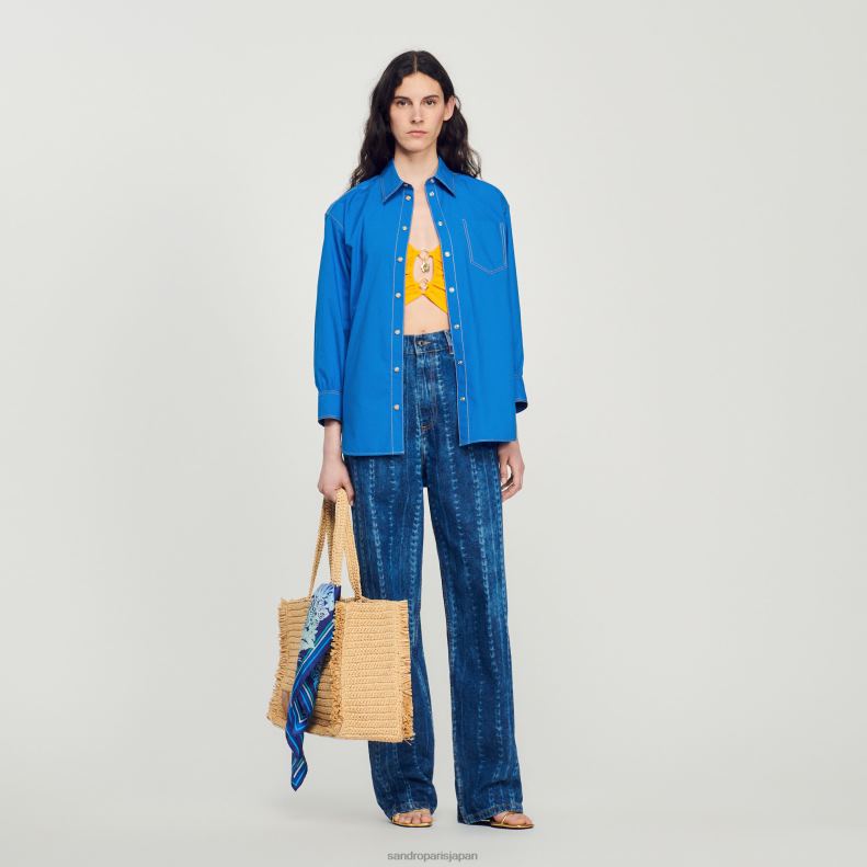 jp Sandro Paris 女性 トップステッチのディテールが施されたシャツ エレクトリックブルー 20D4B265 衣服