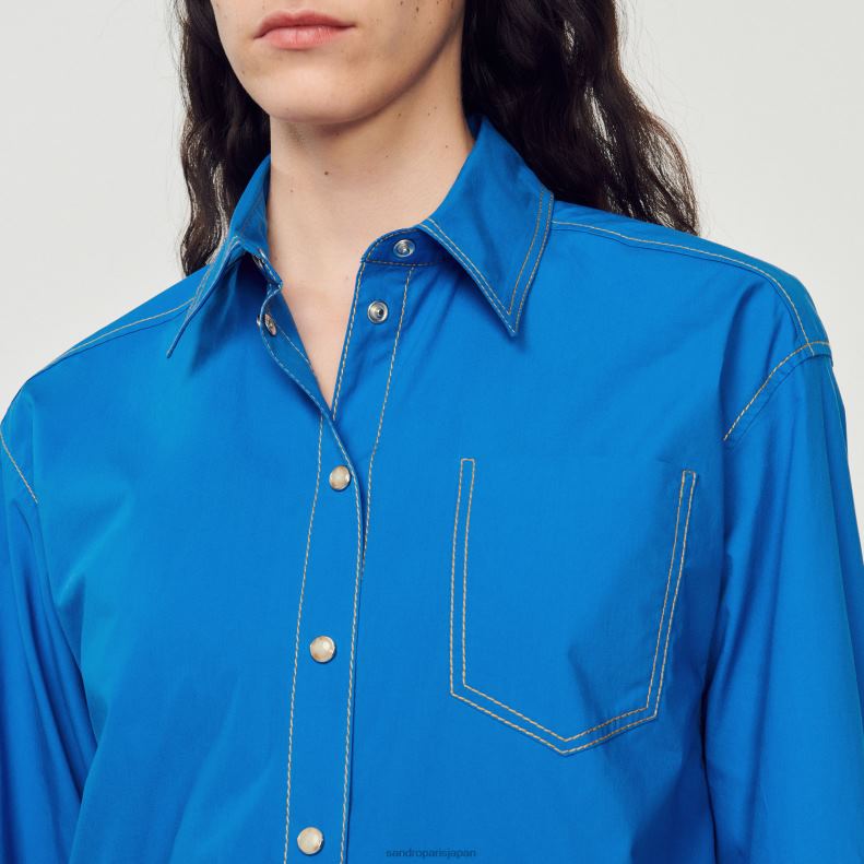 jp Sandro Paris 女性 トップステッチのディテールが施されたシャツ エレクトリックブルー 20D4B265 衣服