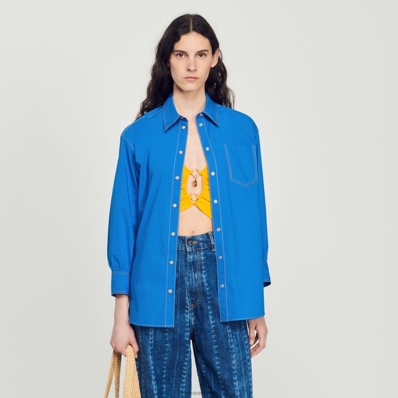 jp Sandro Paris 女性 トップステッチのディテールが施されたシャツ エレクトリックブルー 20D4B265 衣服