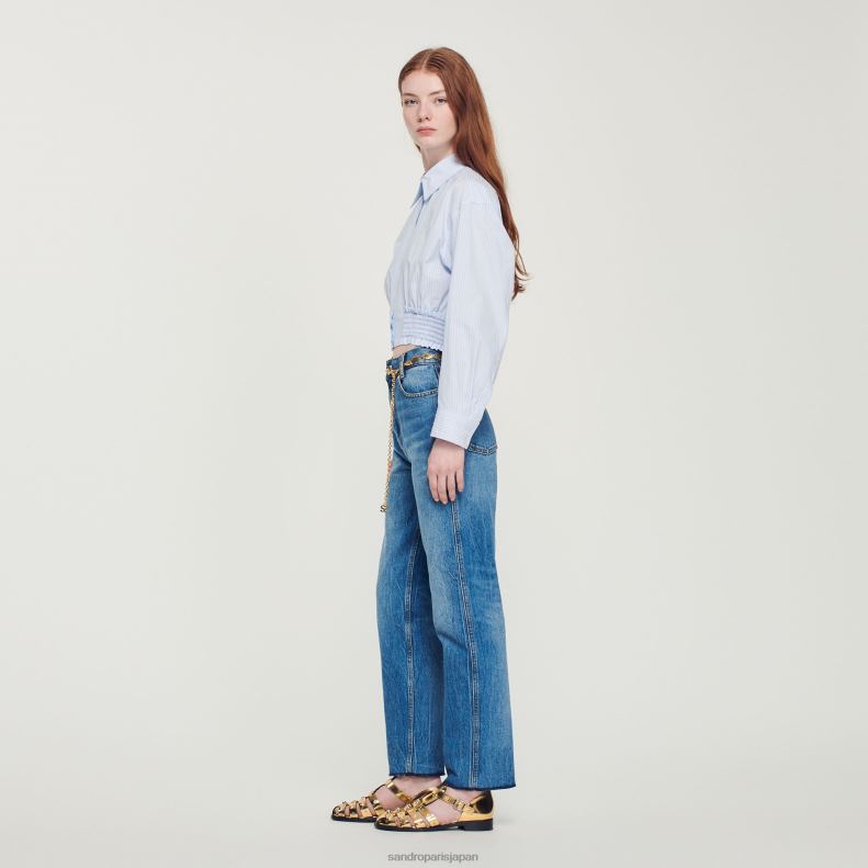 jp Sandro Paris 女性 クロップドストライプシャツ スカイブルー/ホワイト 20D4B288 衣服