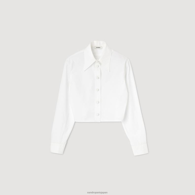 jp Sandro Paris 女性 クロップドシャツ 白 20D4B29 衣服