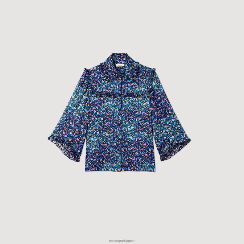 jp Sandro Paris 女性 花柄のシルクシャツ 青/紫 20D4B291 衣服