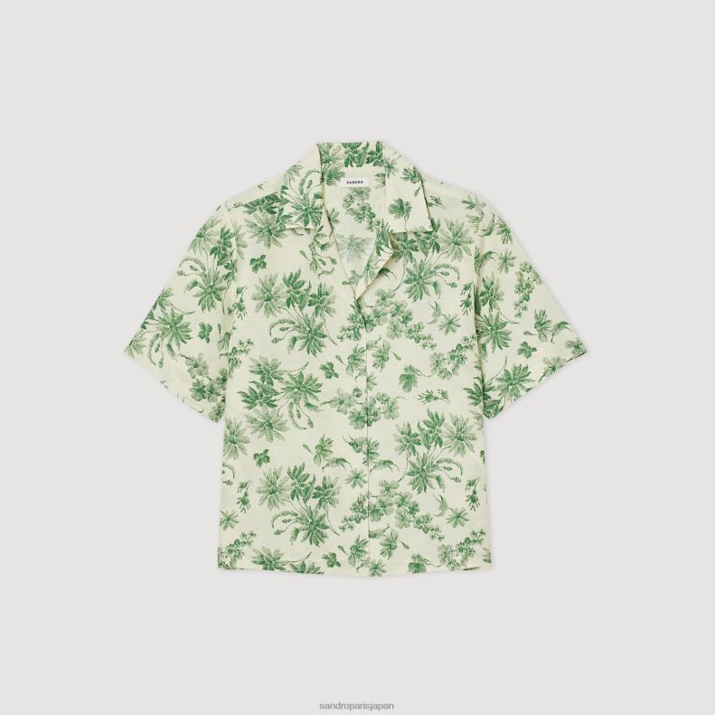 jp Sandro Paris 女性 ゆったりとしたプリントシャツ エクリュ - グリーン 20D4B303 衣服