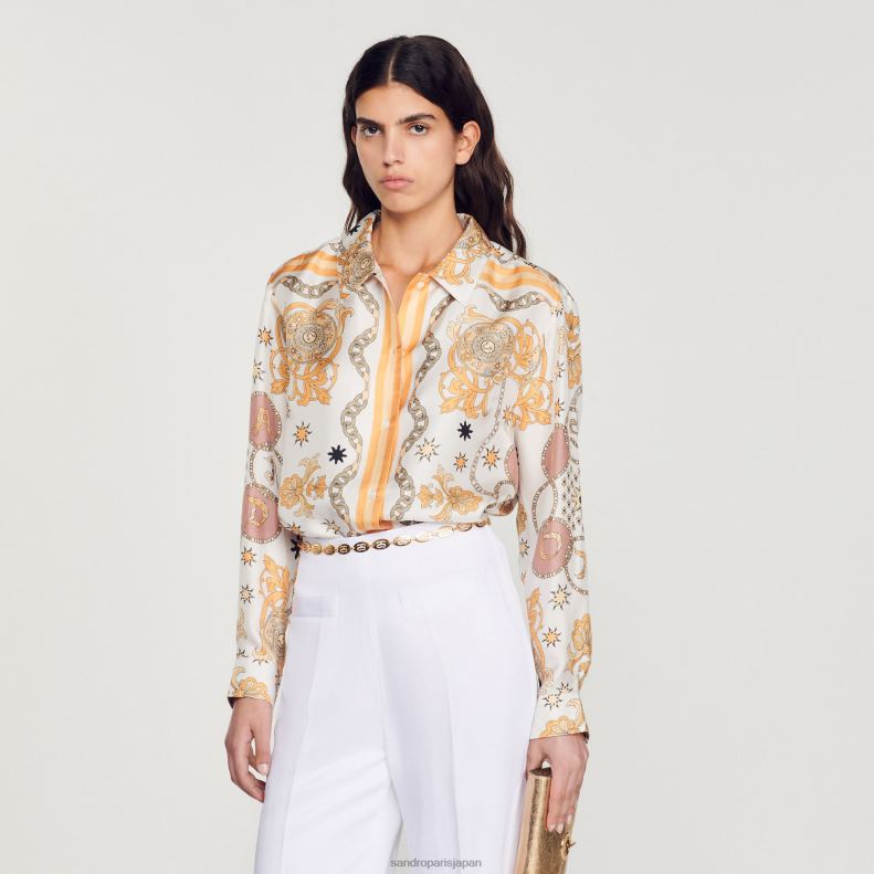 jp Sandro Paris 女性 スカーフプリント シルクシャツ 生成り 20D4B308 衣服