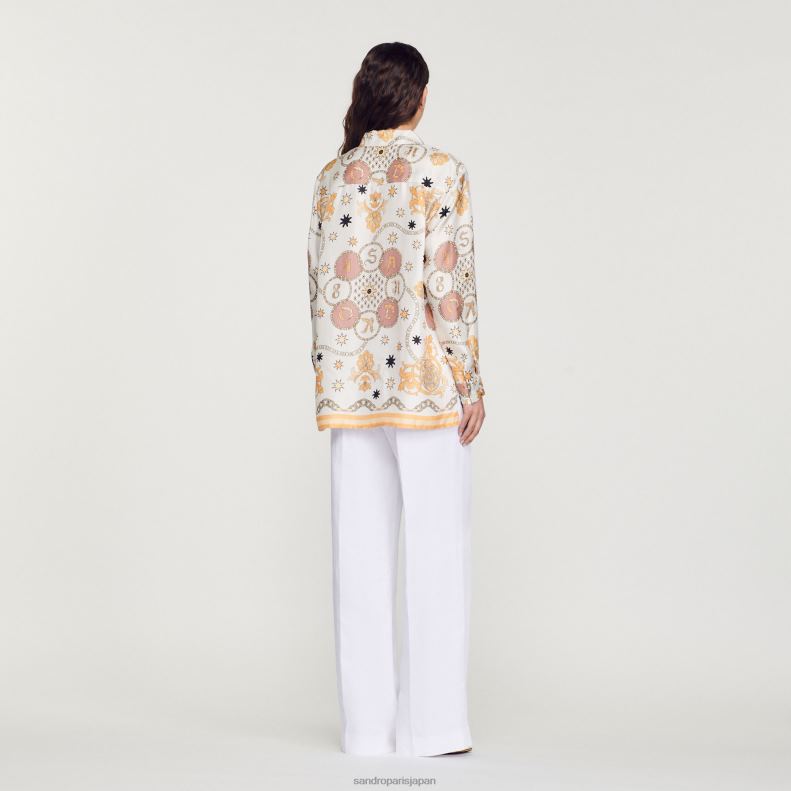 jp Sandro Paris 女性 スカーフプリント シルクシャツ 生成り 20D4B308 衣服