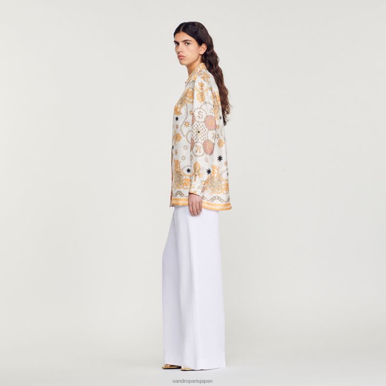 jp Sandro Paris 女性 スカーフプリント シルクシャツ 生成り 20D4B308 衣服