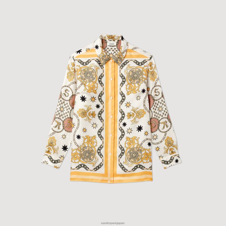 jp Sandro Paris 女性 スカーフプリント シルクシャツ 生成り 20D4B308 衣服