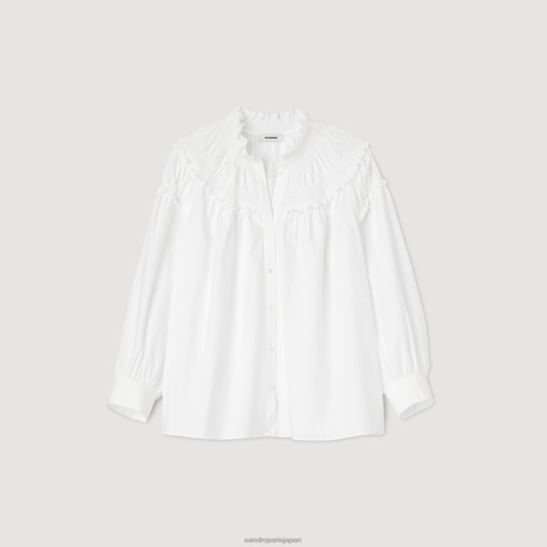 jp Sandro Paris 女性 スモックカラー ブラウス 白 20D4B31 衣服