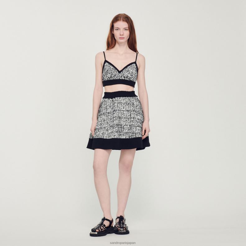 jp Sandro Paris 女性 ツートンカラー ツイード クロップトップ 黒 20D4B319 衣服
