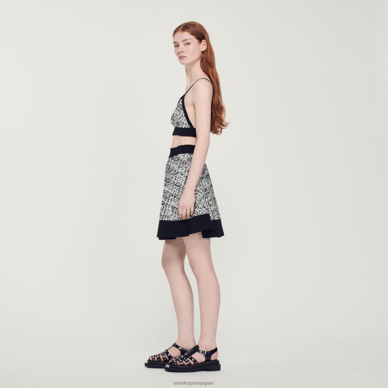 jp Sandro Paris 女性 ツートンカラー ツイード クロップトップ 黒 20D4B319 衣服