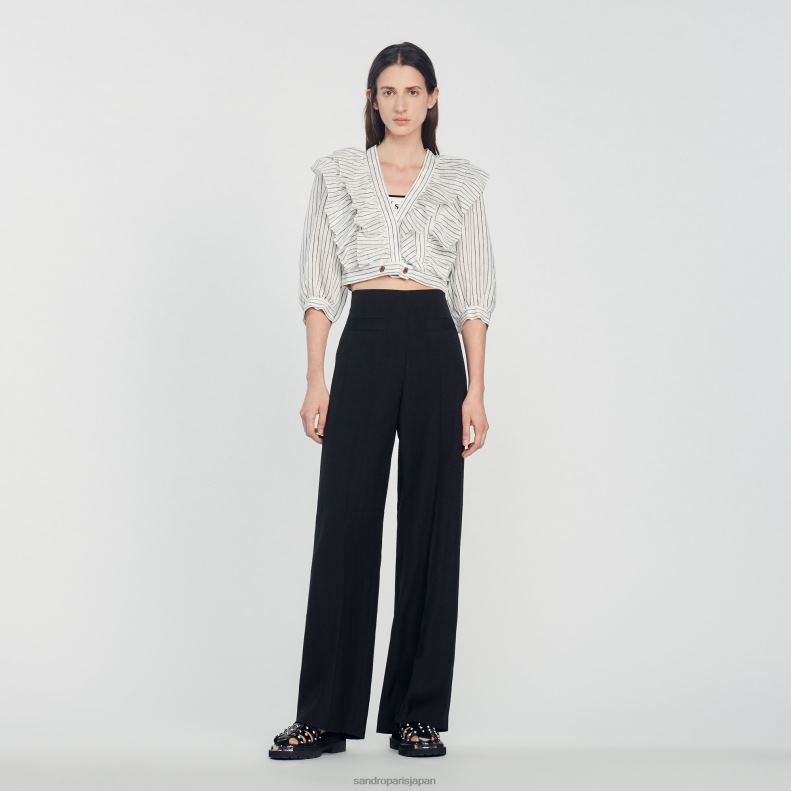 jp Sandro Paris 女性 ストライプのクロップドリネントップ 白黒 20D4B338 衣服
